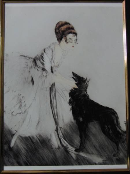 ルイ・イカール限定版・アールデコ/黒い犬、希少な額装用画集より、新品高級額装付