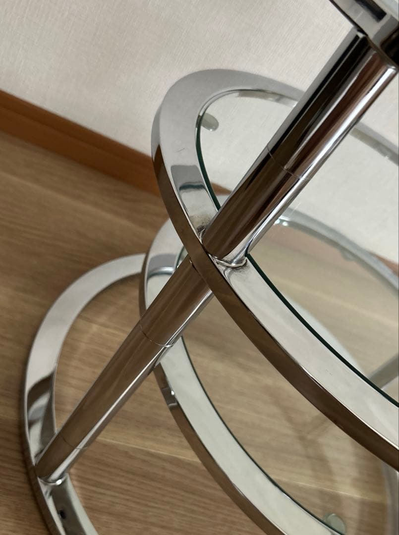 ミッドセンチュリー 北欧ラウンドテーブル3段ガラススライドテーブル