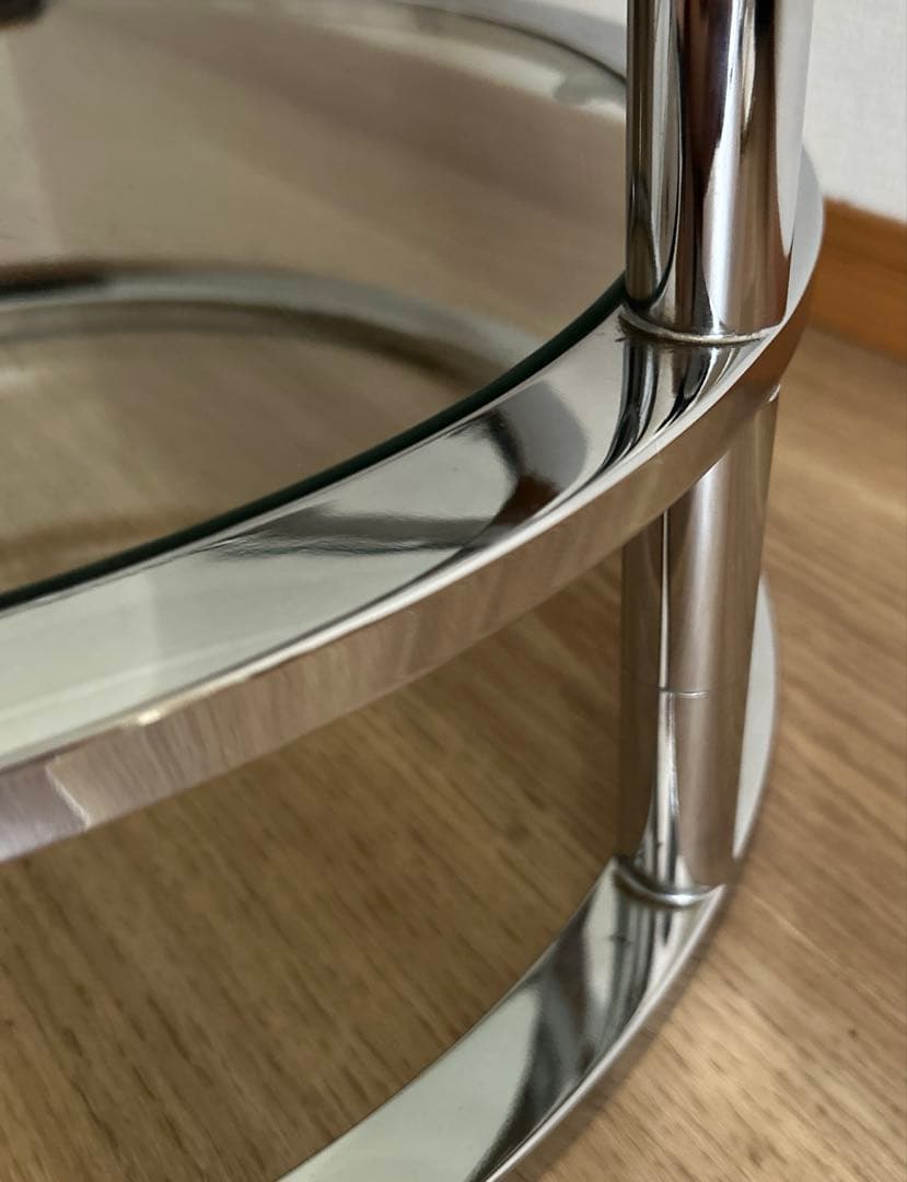 ミッドセンチュリー北欧ラウンドテーブル3段ガラススライドテーブル