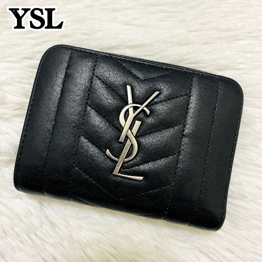 極美✨サンローラン 二つ折り財布 カサンドラ キルティング レザー 黒