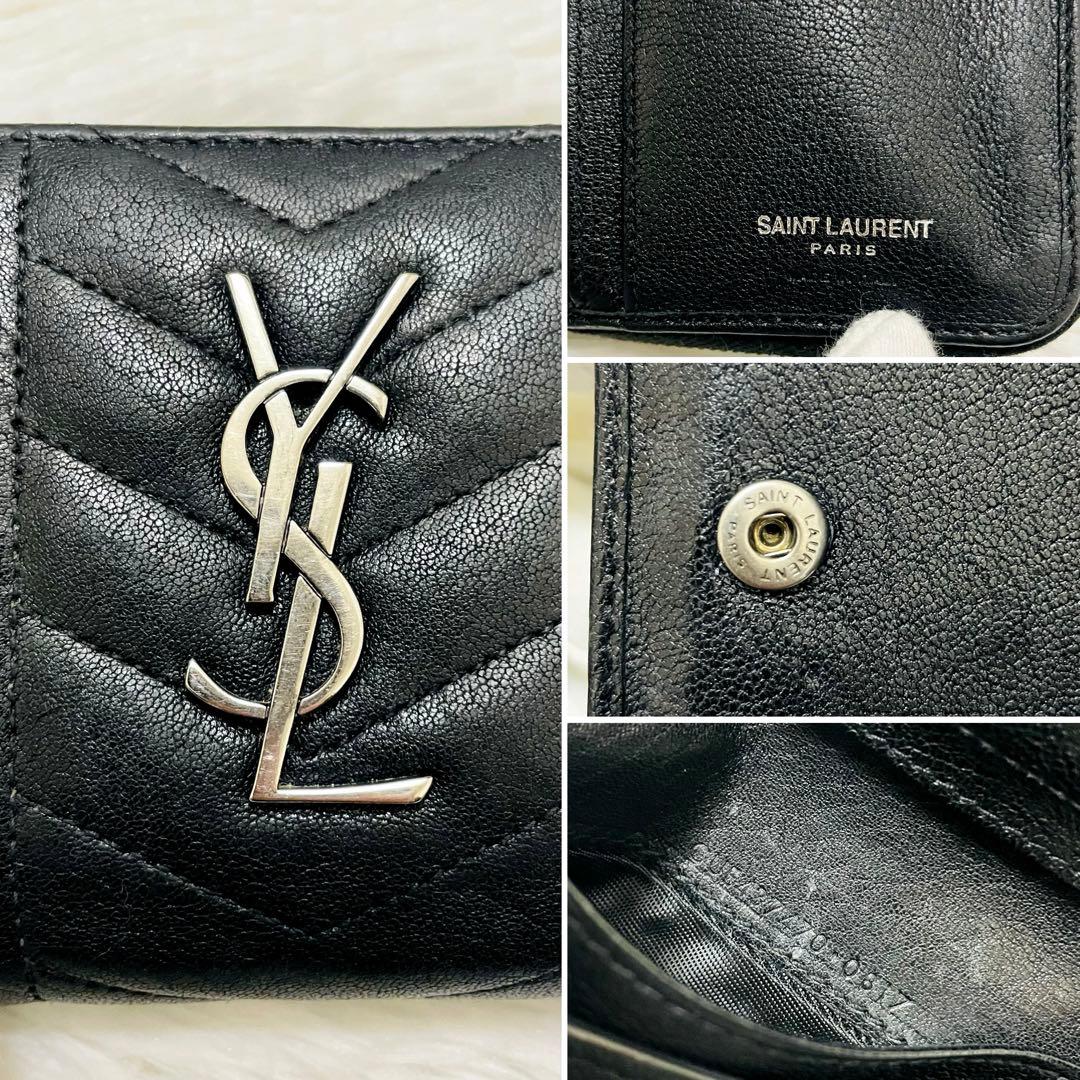 極美✨サンローラン 二つ折り財布 カサンドラ キルティング レザー 黒