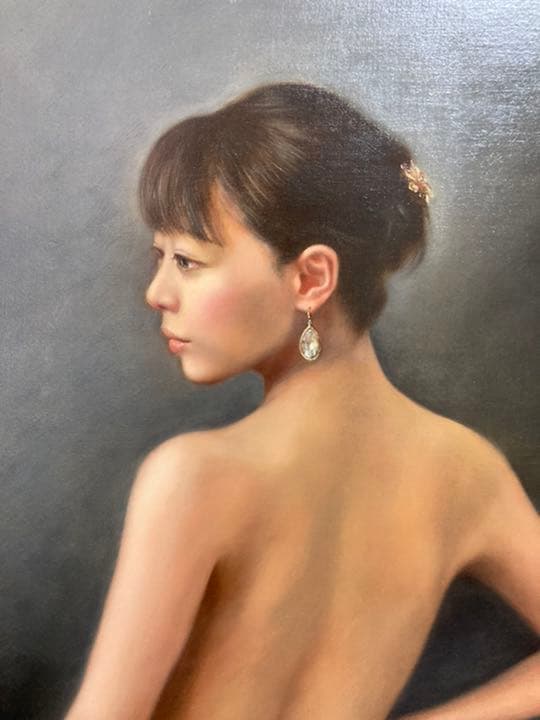 【真作保証】疋田正章「悠」油彩6号 真筆 額装 美人画 リアリズム 写実 裸婦