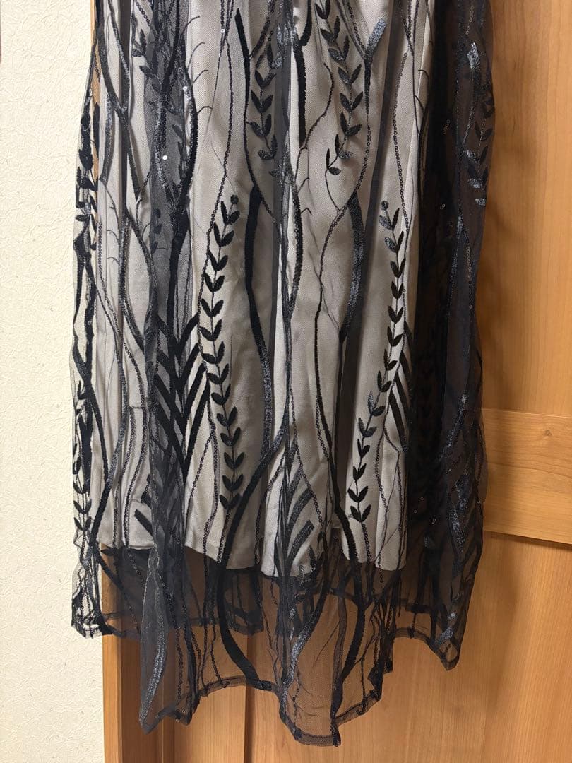 【LEJA】スパンコール刺繍レースプチハイネックAラインドレス パーティードレス