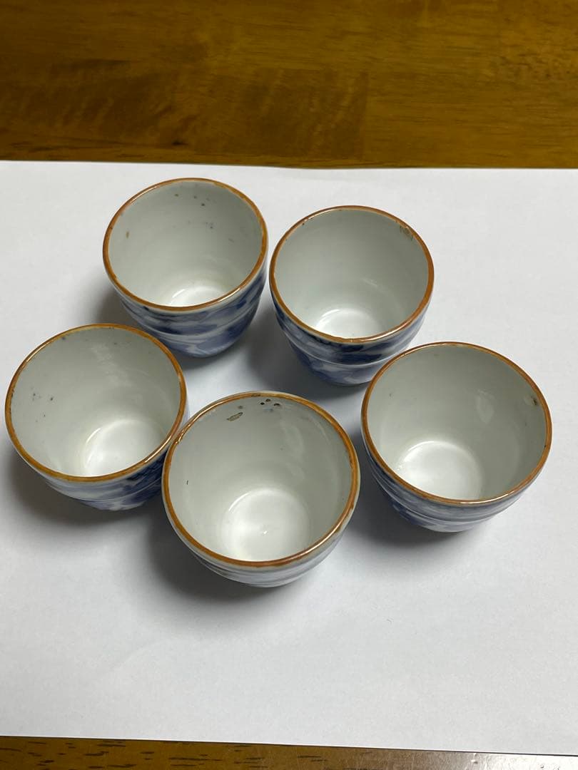 染付帯巻煎茶碗5客揃 骨董 ☆煎茶道具 中国古玩 染付