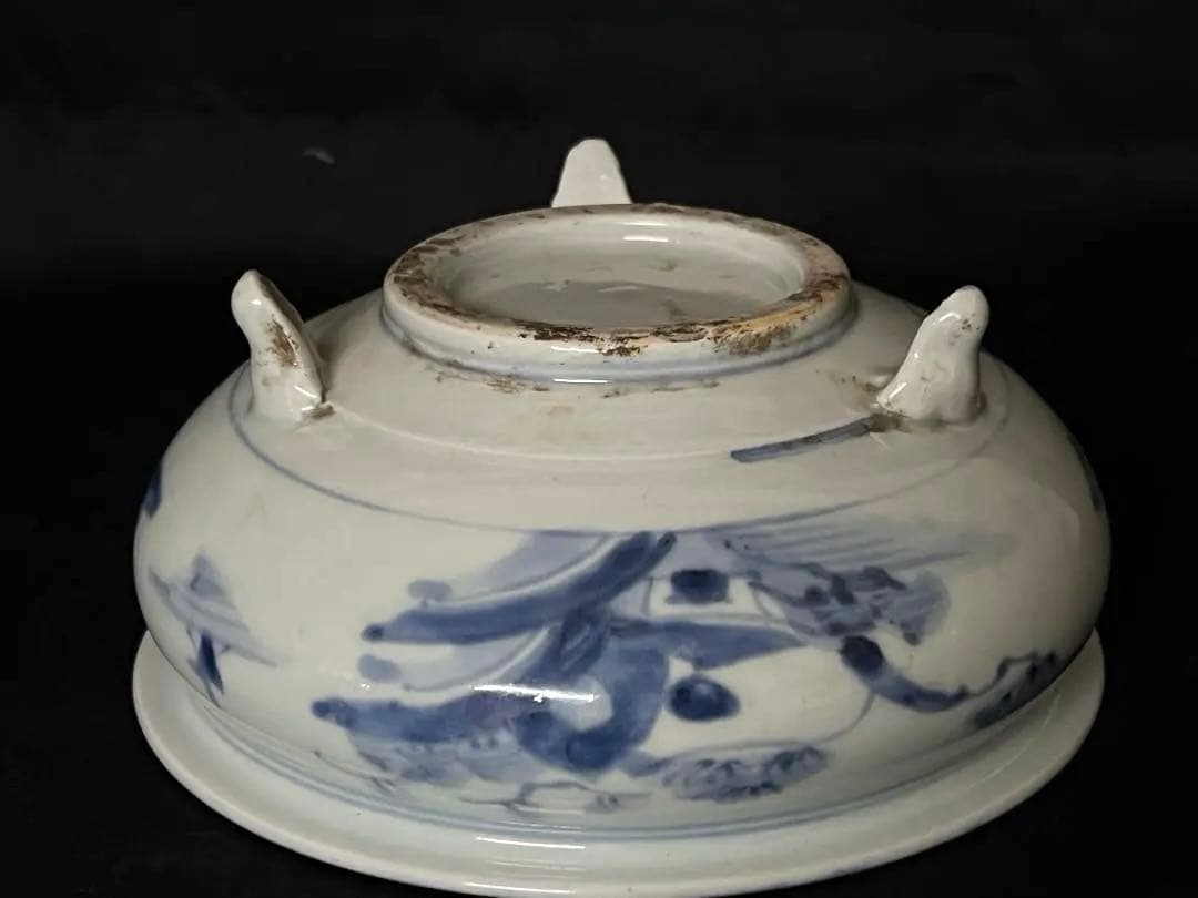 倉庫整理品】古美術 • 染付三足香炉 • 時代物：XG--34