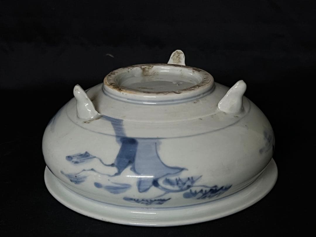 倉庫整理品】古美術 • 染付三足香炉 • 時代物：XG--34