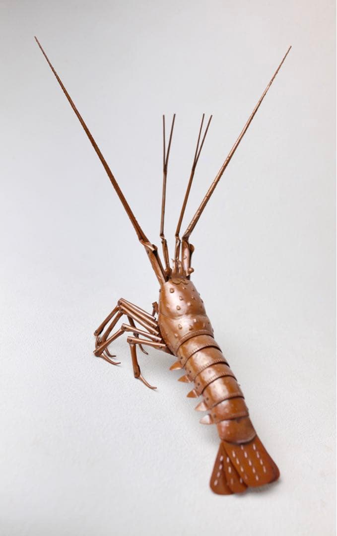 五十一代 明珍宗之作 銅製伊勢海老自在置物 共箱 栞布付 床飾り 茶道具