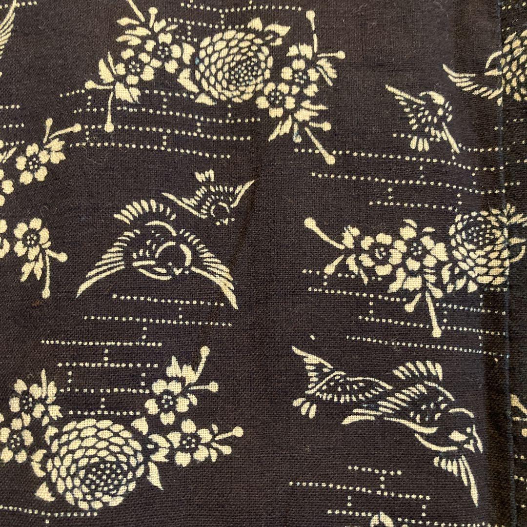 古布 両面染め 型染 藍染 半襦袢 袖無し 雀