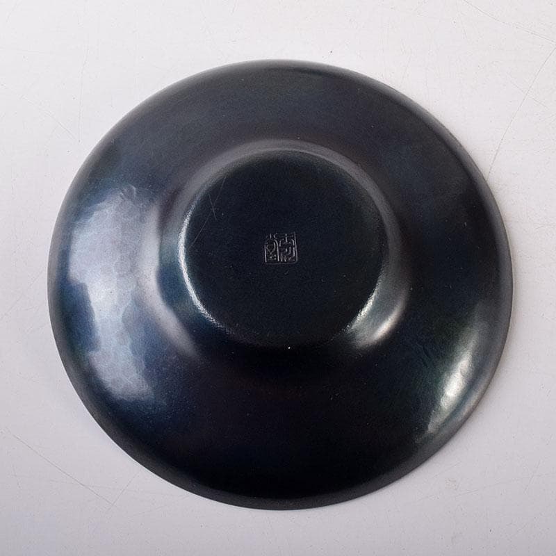 鎚起銅器　玉川堂造　紫金色鎚肌　茶托　茶筒　茶さじ　茶器揃　共箱　D　R8147