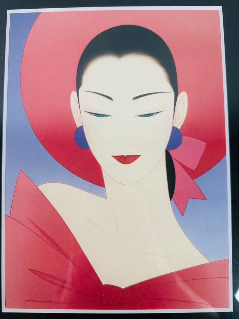 希少品】鶴田一郎 美人画 絵画 日本女性 額入り 年代物 保管品 骨董
