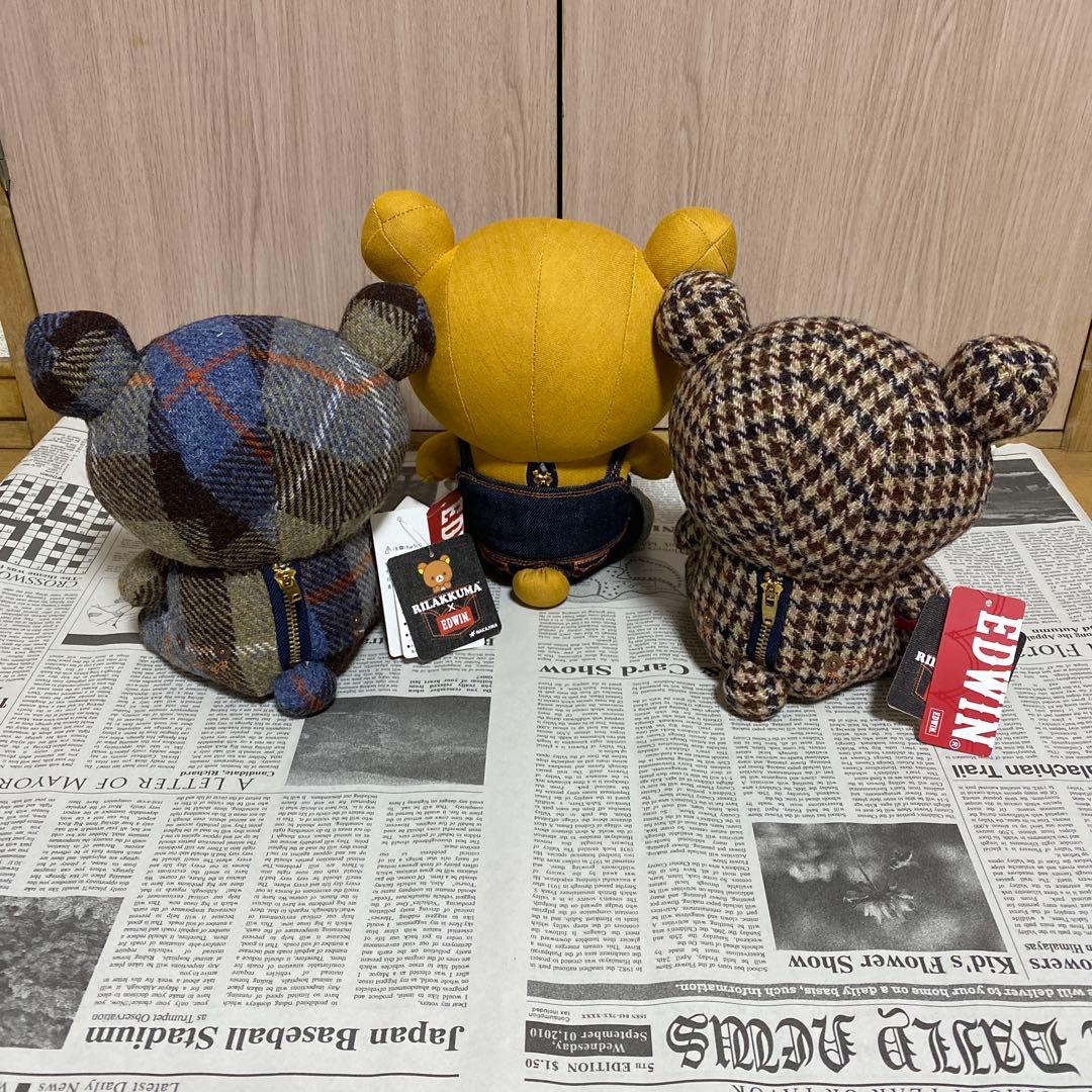 タグ付リラックマ×EDWIN エドウィン　ハリスツイードぬいぐるみ3体セット