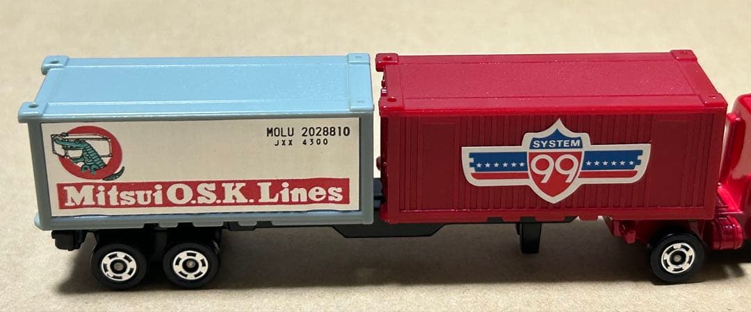 日本製 ロングトミカ 日野 セミトレーラー 海上コンテナ運搬車