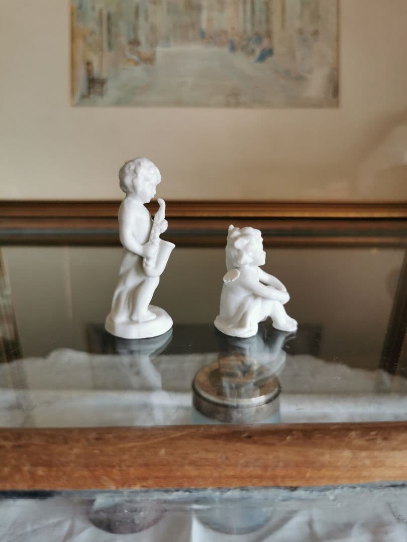 アンティークドイツフィギュリン 二体セット サクソフォンを吹く子供