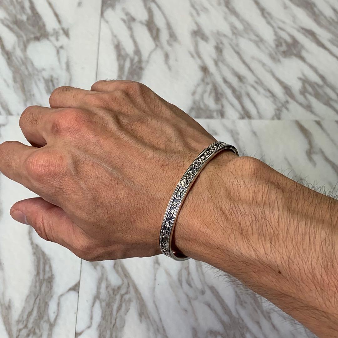 極美品 ライオンハート タテガミハウルバングル シルバー925 刻印 唐草