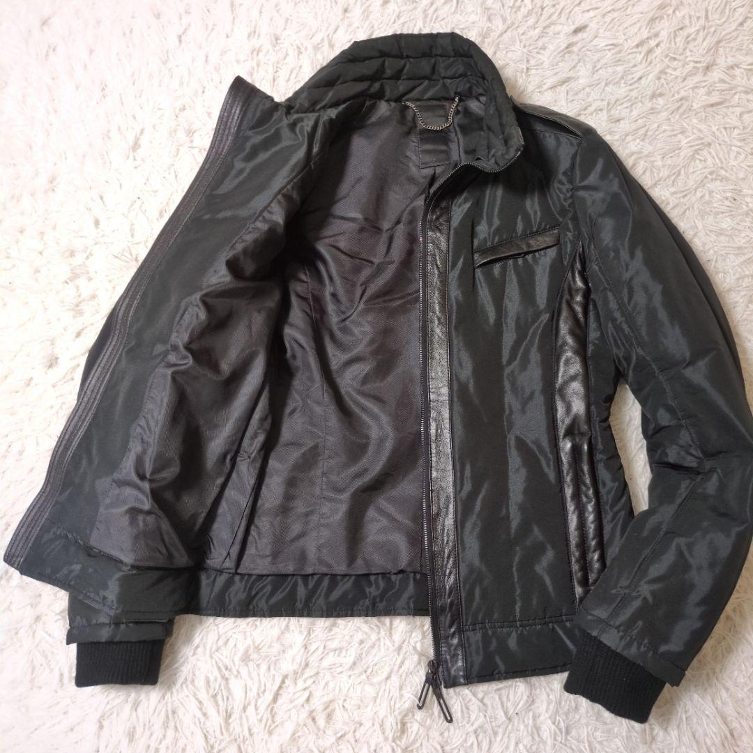 ガラアーベント メンズ レザーナイロン切替ライダースジャケット 細身