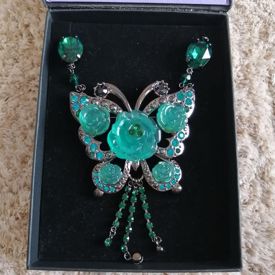 ANNA SUIアナスイ グリーン 蝶 ブローチ ネックレス ローズ パピヨン