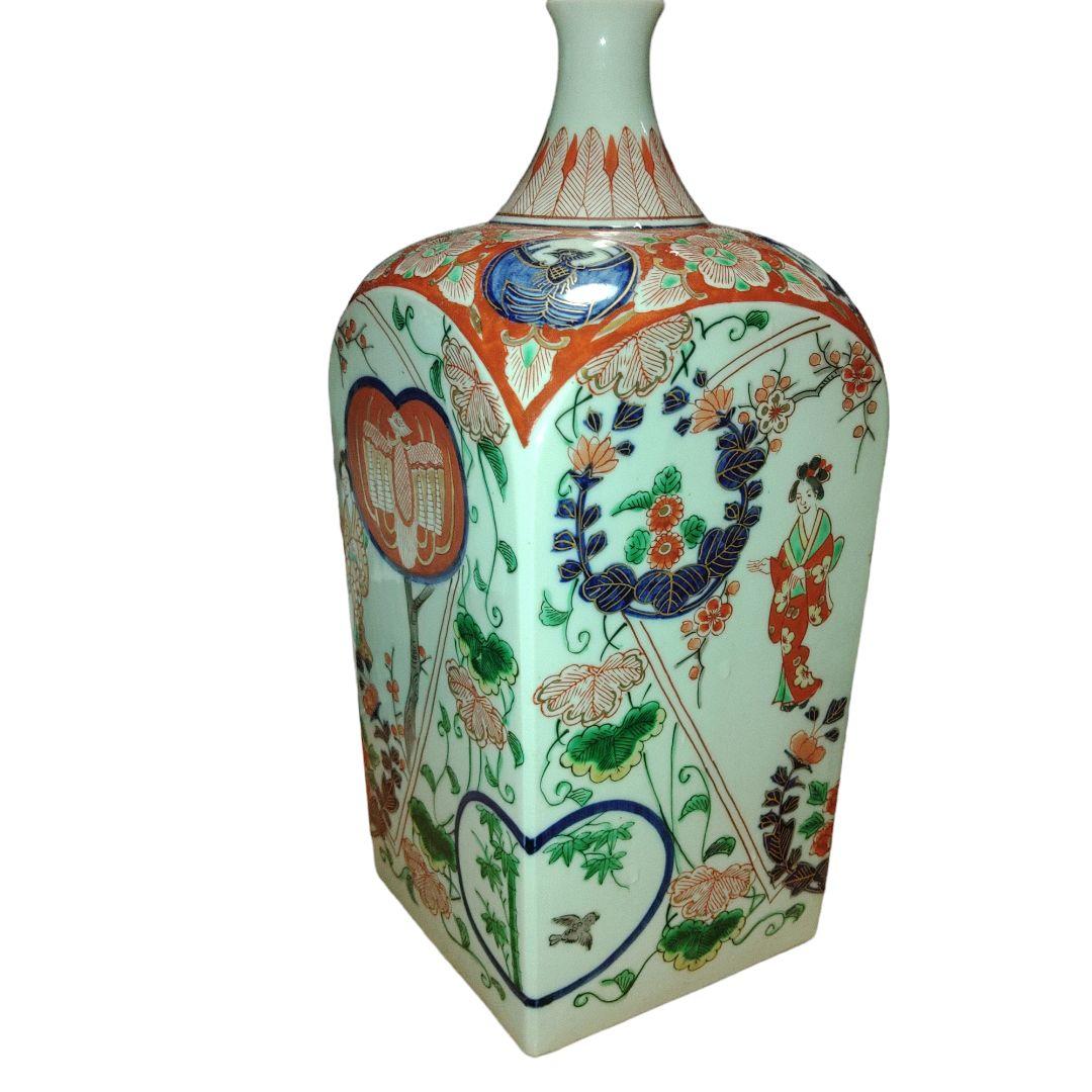 古伊万里　美人色絵角徳利　角福