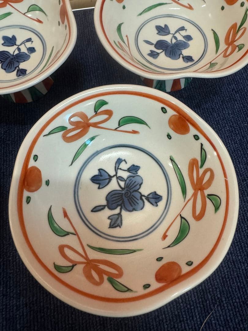 1646 其泉窯 赤絵 高台鉢 5客