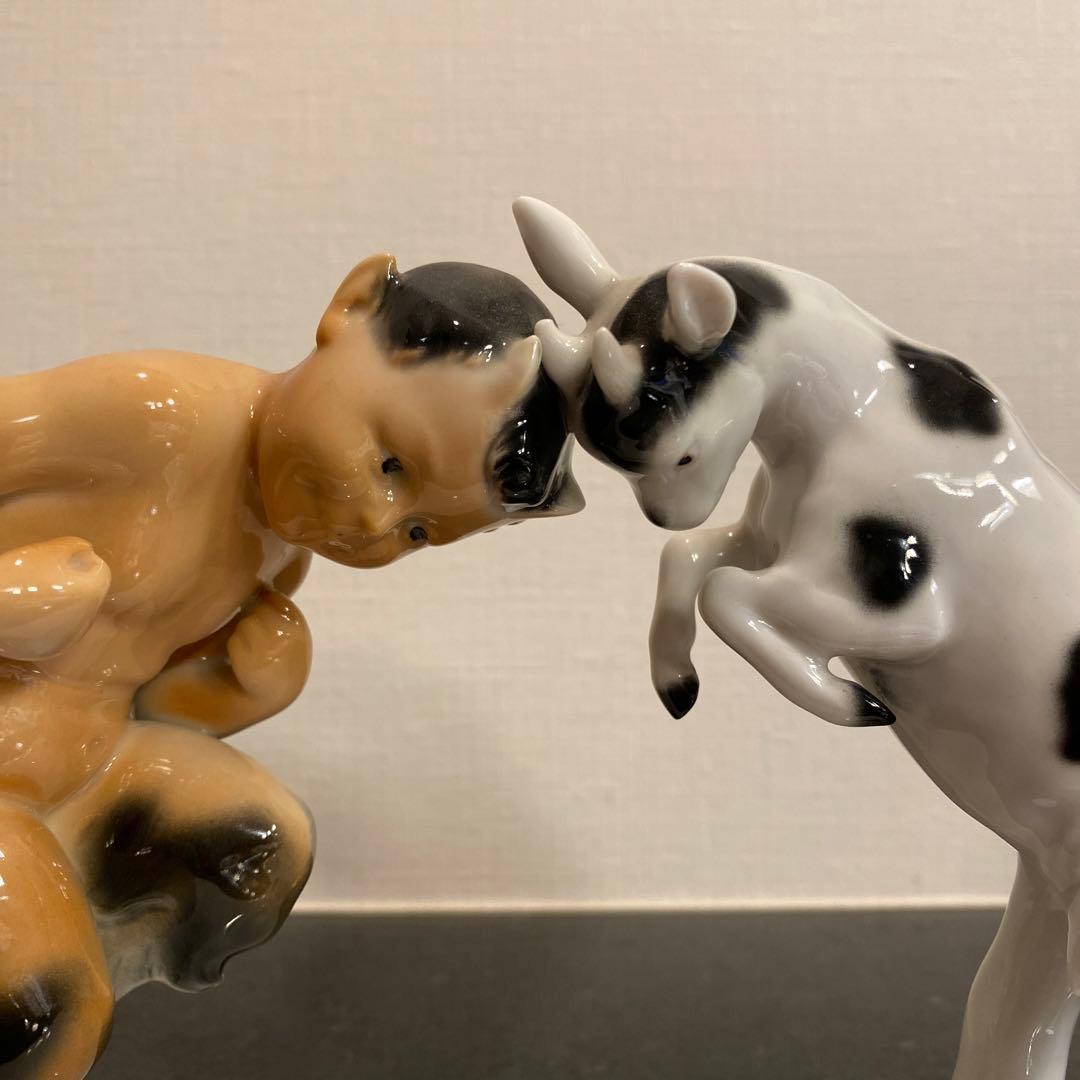 一点物♡】「Gustafsson」と刻印 雄ヤギと角をぶつけ合う牧神の彫刻