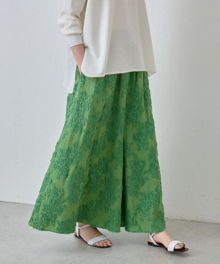 BEARDSLEY カットジャガードサルエルパンツ 緑 ゴム 刺繍 ゆったり