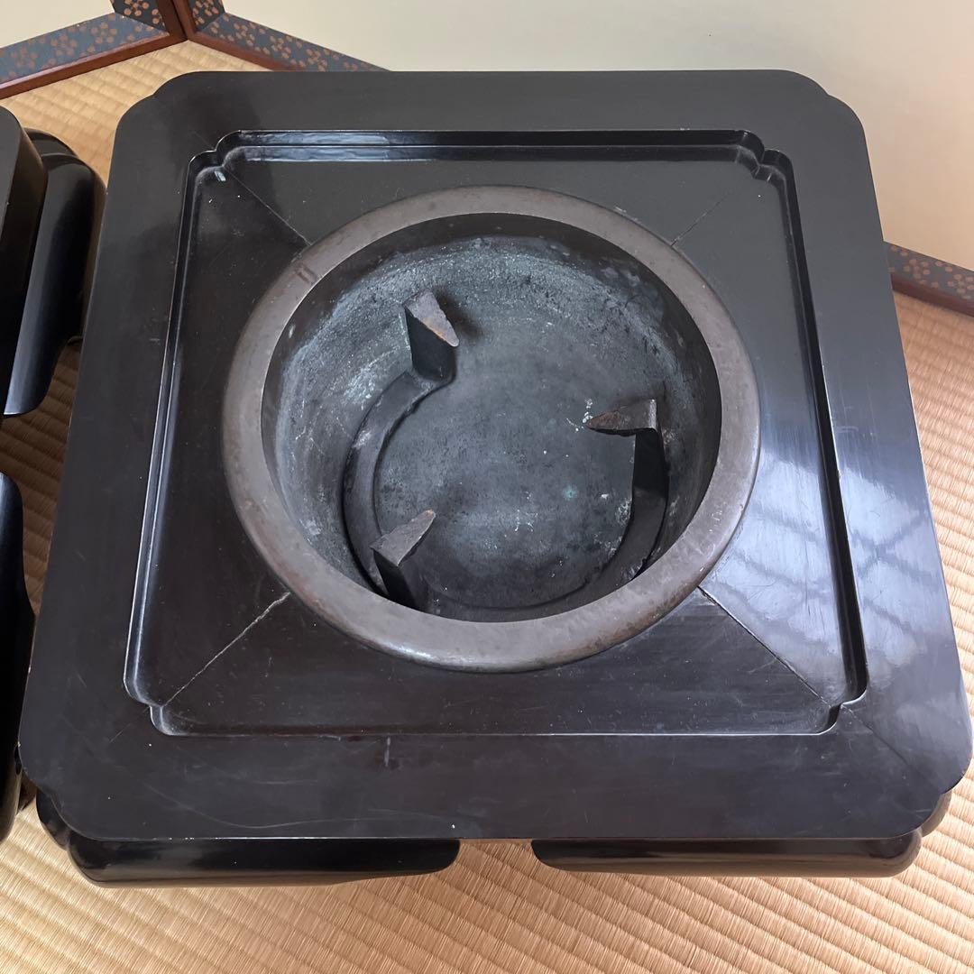 黒い木製火鉢用穴付き 江戸火鉢 2個セット