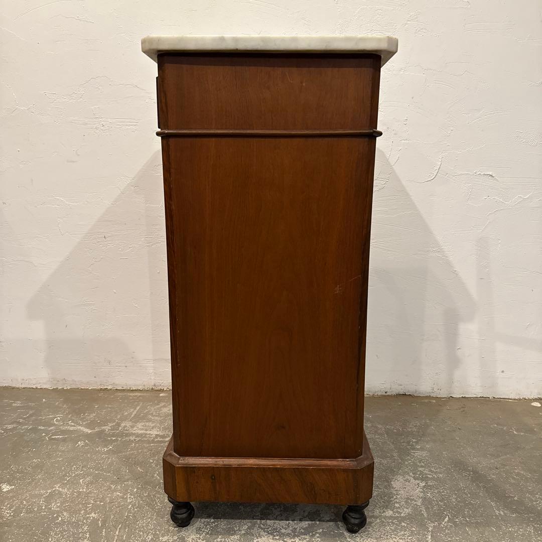 ヴィンテージ サイドテーブル 大理石天板 引き出し／扉収納付き