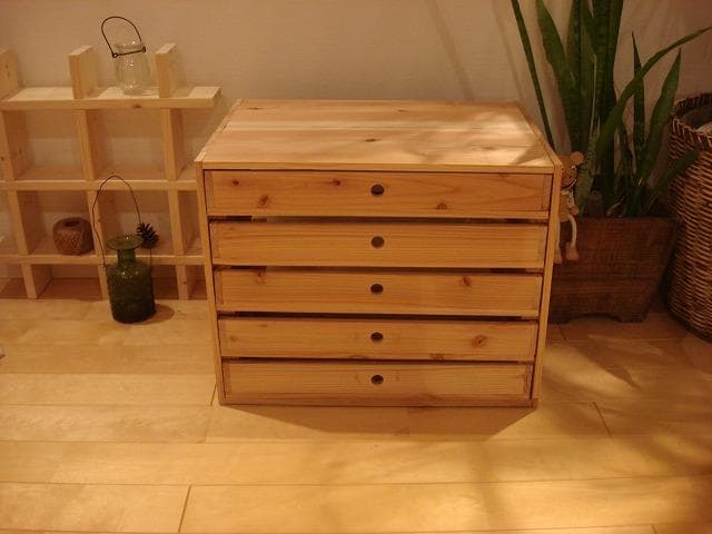 送料無料サイズ変更可能A2丸穴5段小引き出し/オーダー可能 無垢材