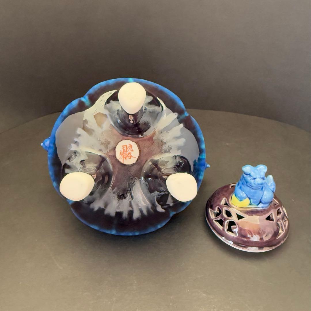 九谷焼　司峰作　獅子蓋　鳳凰耳付　香炉　送料込み