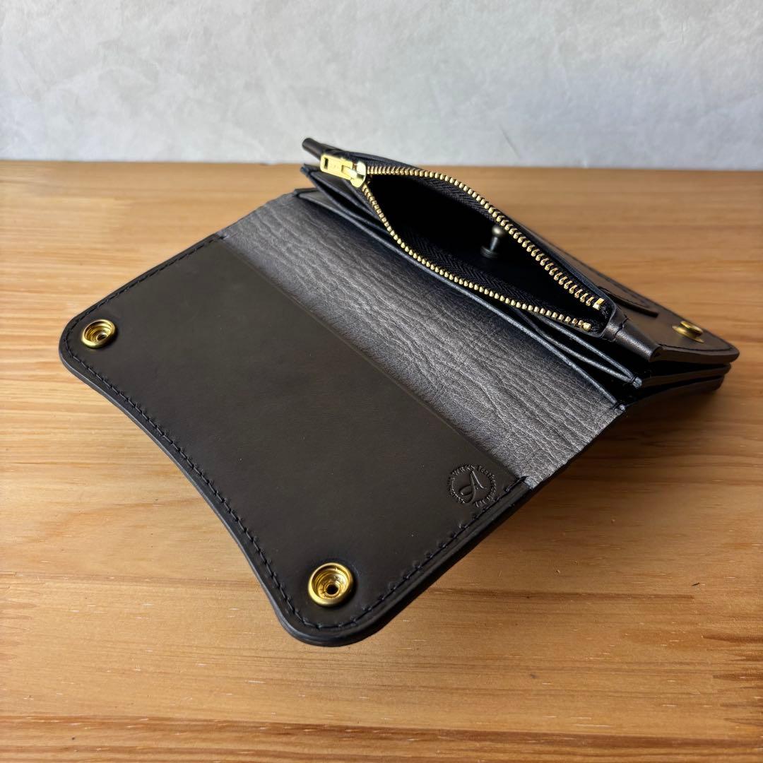M【ブラック&クロコダイル】ミドルトラッカーウォレット イタリアンレザー