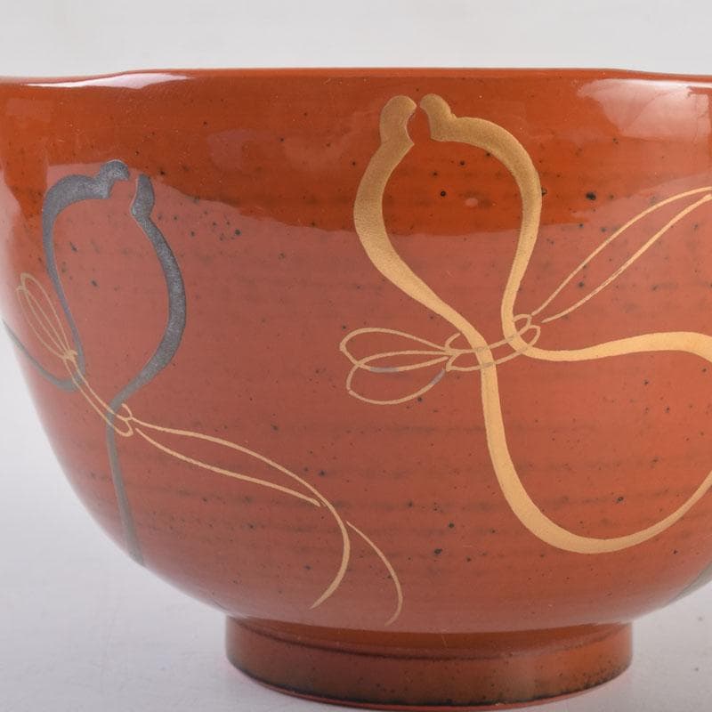 茶道具 春斎銘 陶蒔絵 黒塗 朱塗 波筏瓢箪蒔絵 茶碗 一対 V