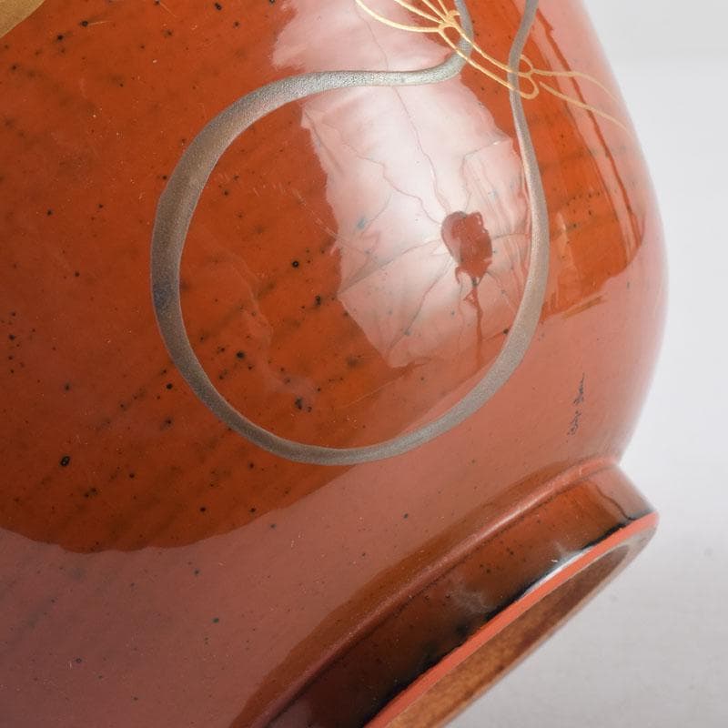 茶道具　春斎銘　陶蒔絵　黒塗　朱塗　波筏瓢箪蒔絵　茶碗　一対　V　8409