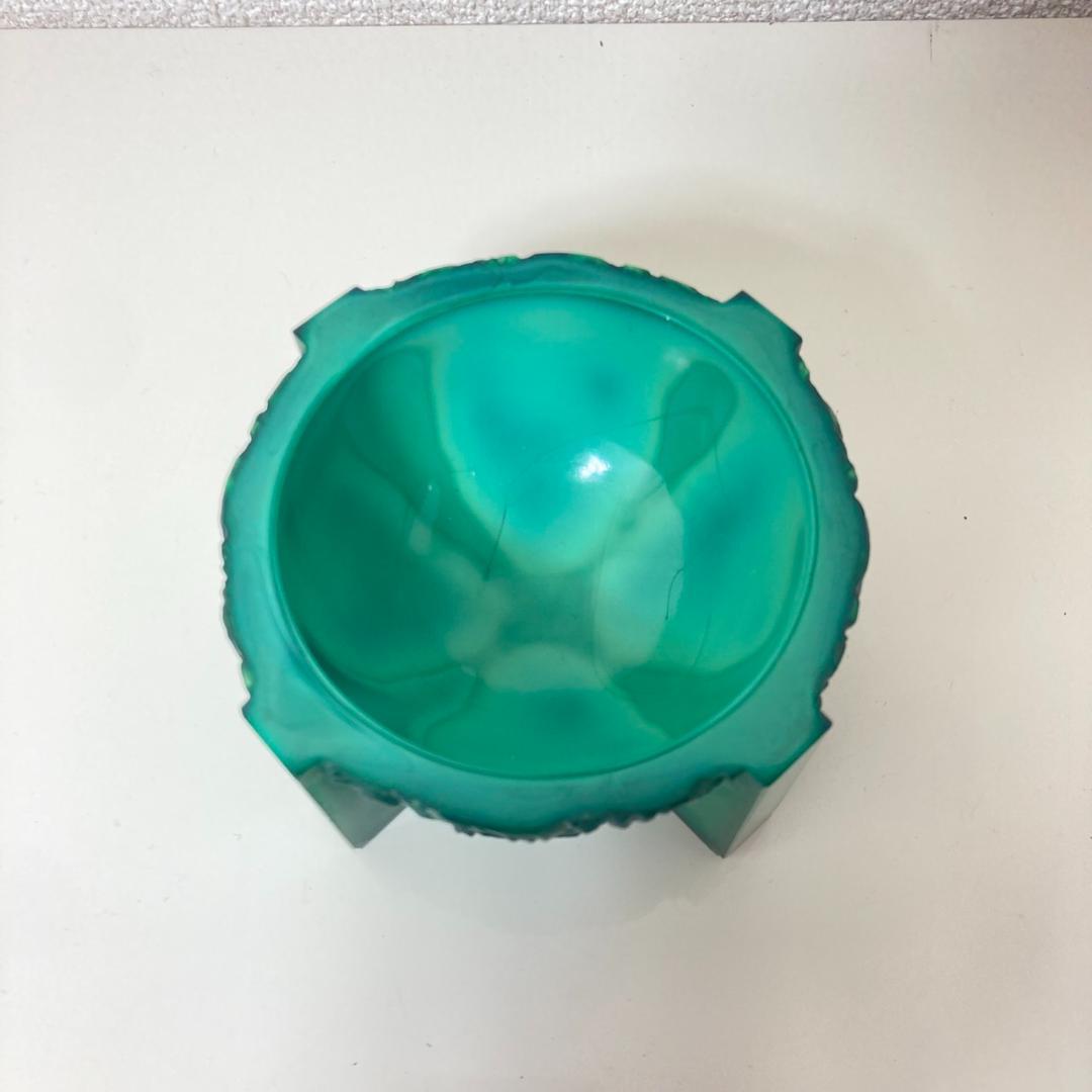 ▽岩城硝子 小柴外一 1940年 灰皿 小物入れ 練硝子 緑