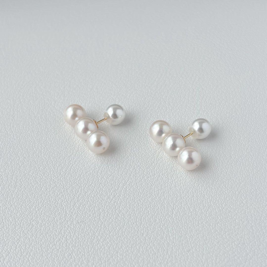 あこや真珠ピアス 3連ピアス 14kgf No.6 あこや真珠 ピアス 7.5-8.0mm SV
