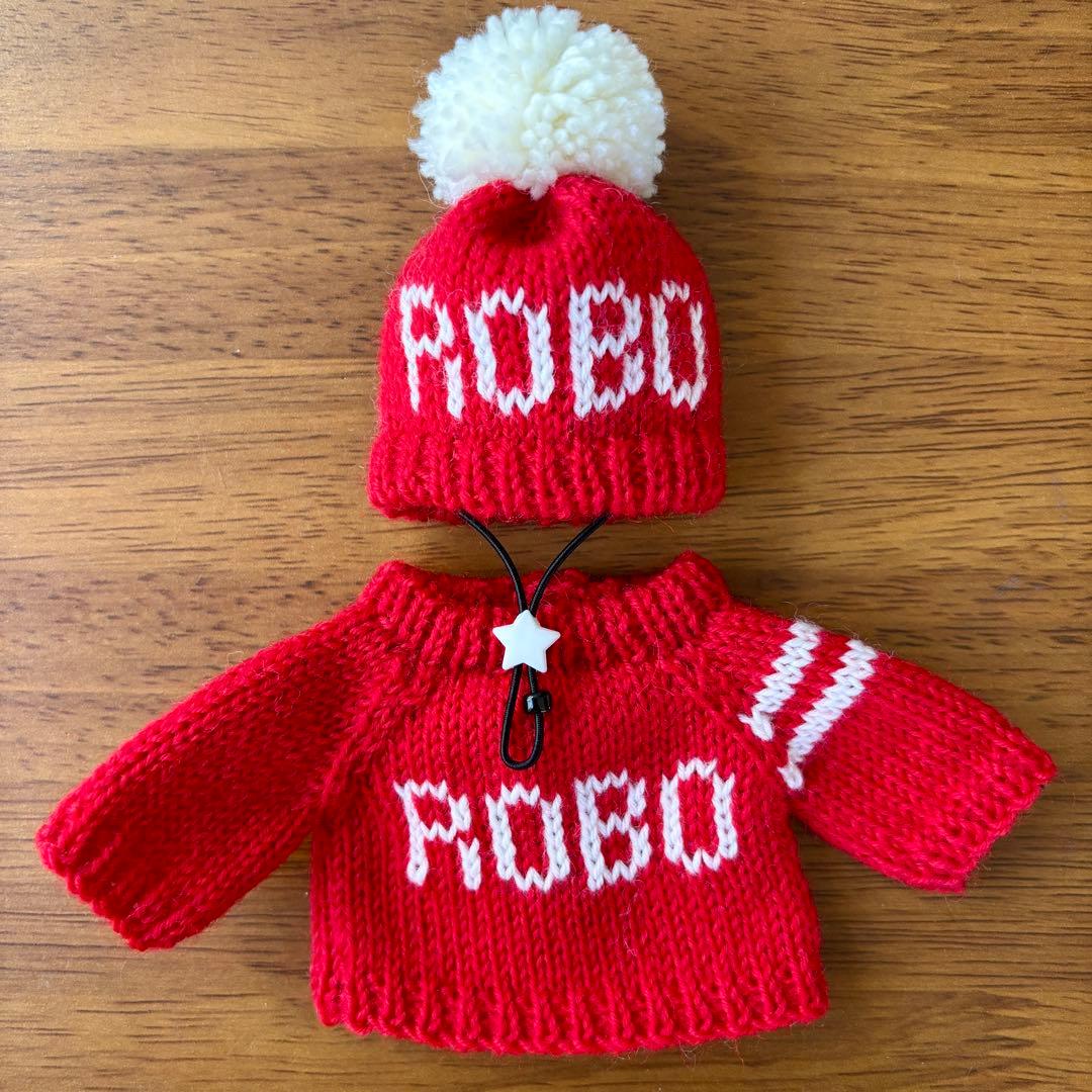 専用 雪模様いっぱい編み込んだセーターとニット帽＊グレージュ 雪模様赤の