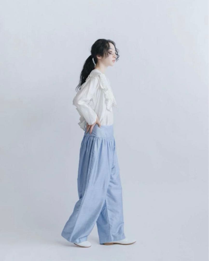 美品】BUNON Wide Belt PantsシルクブルーMサイズ
