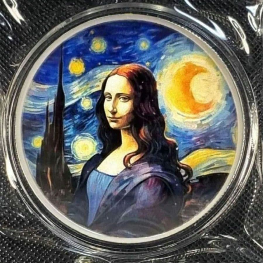 超最新作 2024年 フィジー モナリザ 星月夜 カラー版 1オンス銀貨 純銀