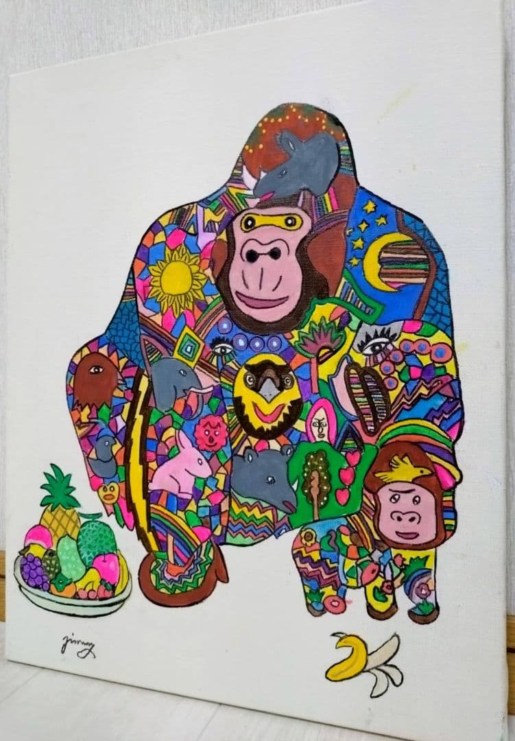 F6号】ジミー大西【ゴリラ】手描き作品/表裏サイン/油彩/ア