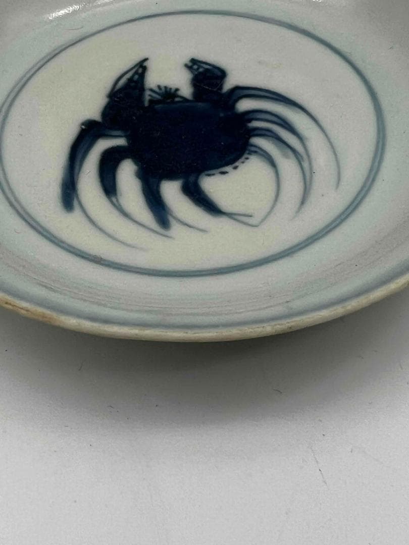 明時代 染付 青花蟹文盤一対 【希少貴重】【旧家蔵出し】 古染付
