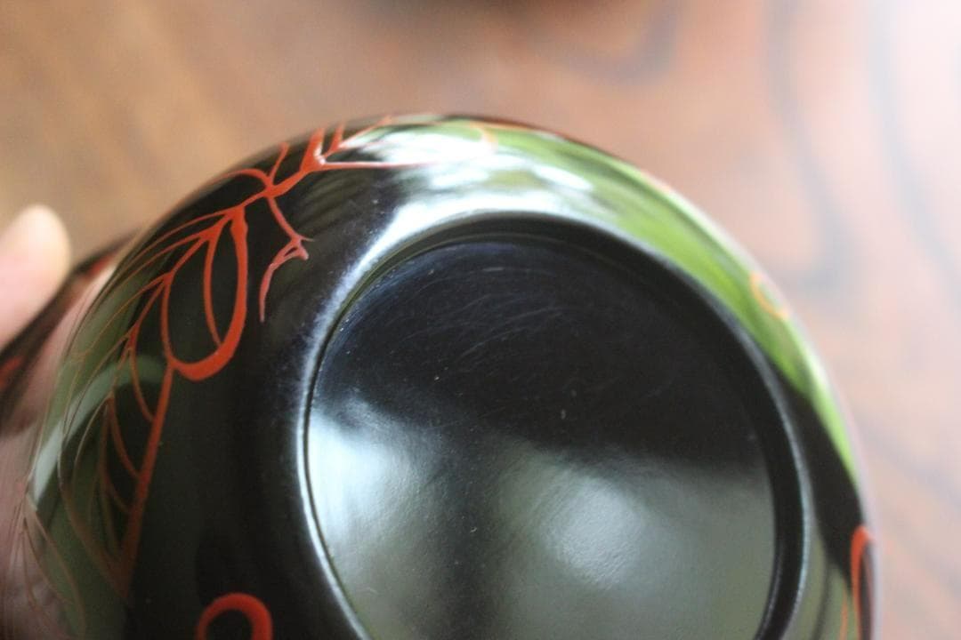 時代逸品！端正な爪朱黒漆に風情ある木芙蓉文の美しい吉野塗の四つ椀（検懐石道具京塗