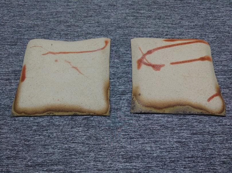 備前焼 おしゃれなデザインの平角皿2枚セット 刺身、その他料理 日本