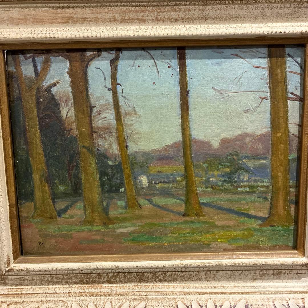 野口明 油彩画 額装品 淡き斜陽 昭和32年