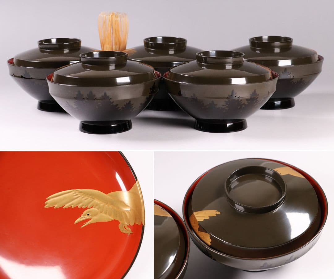 食籠□朱塗り漆器 古い蓋物 象嵌 菓子鉢 鳳凰 花唐草 魚 時代物
