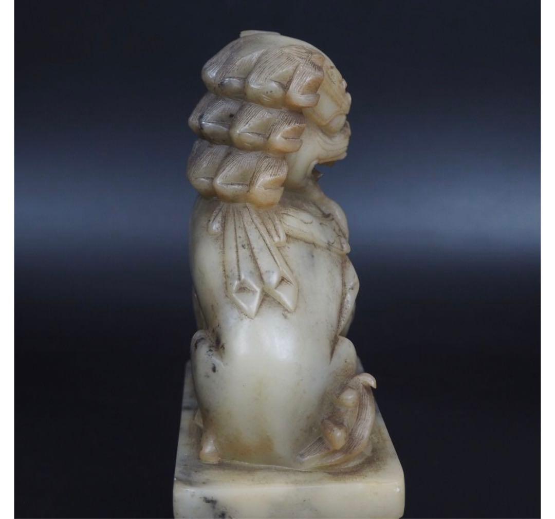 送料無料中国古玩清時代滑石彫刻獅子一対高さ18cm