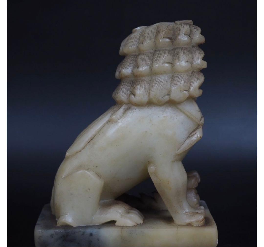 送料無料中国古玩清時代滑石彫刻獅子一対高さ18cm