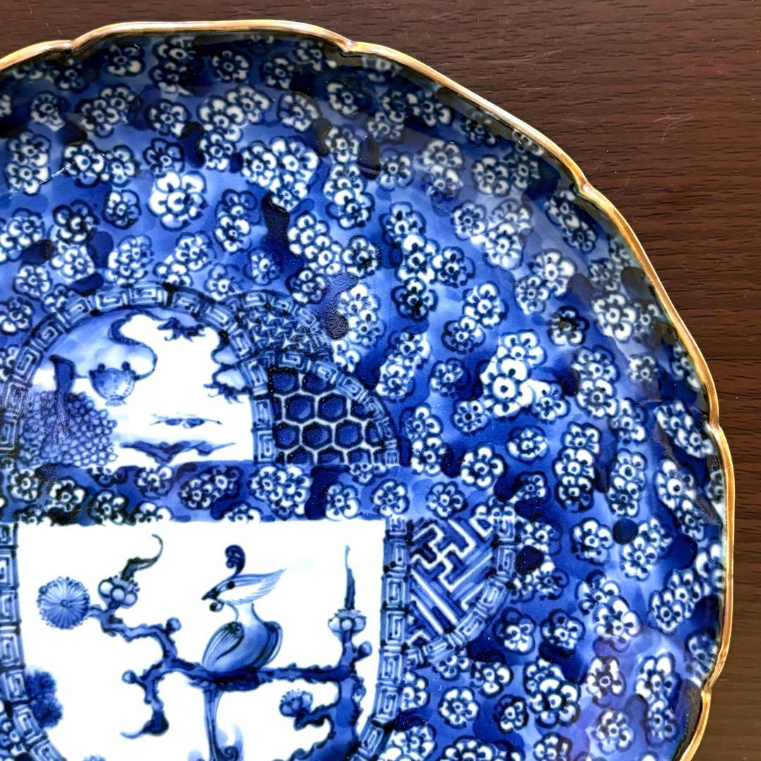 未使用保管✨清水焼 加藤利昌作 青華梅小紋鳳凰 6号皿 1枚 ✨中皿 京焼