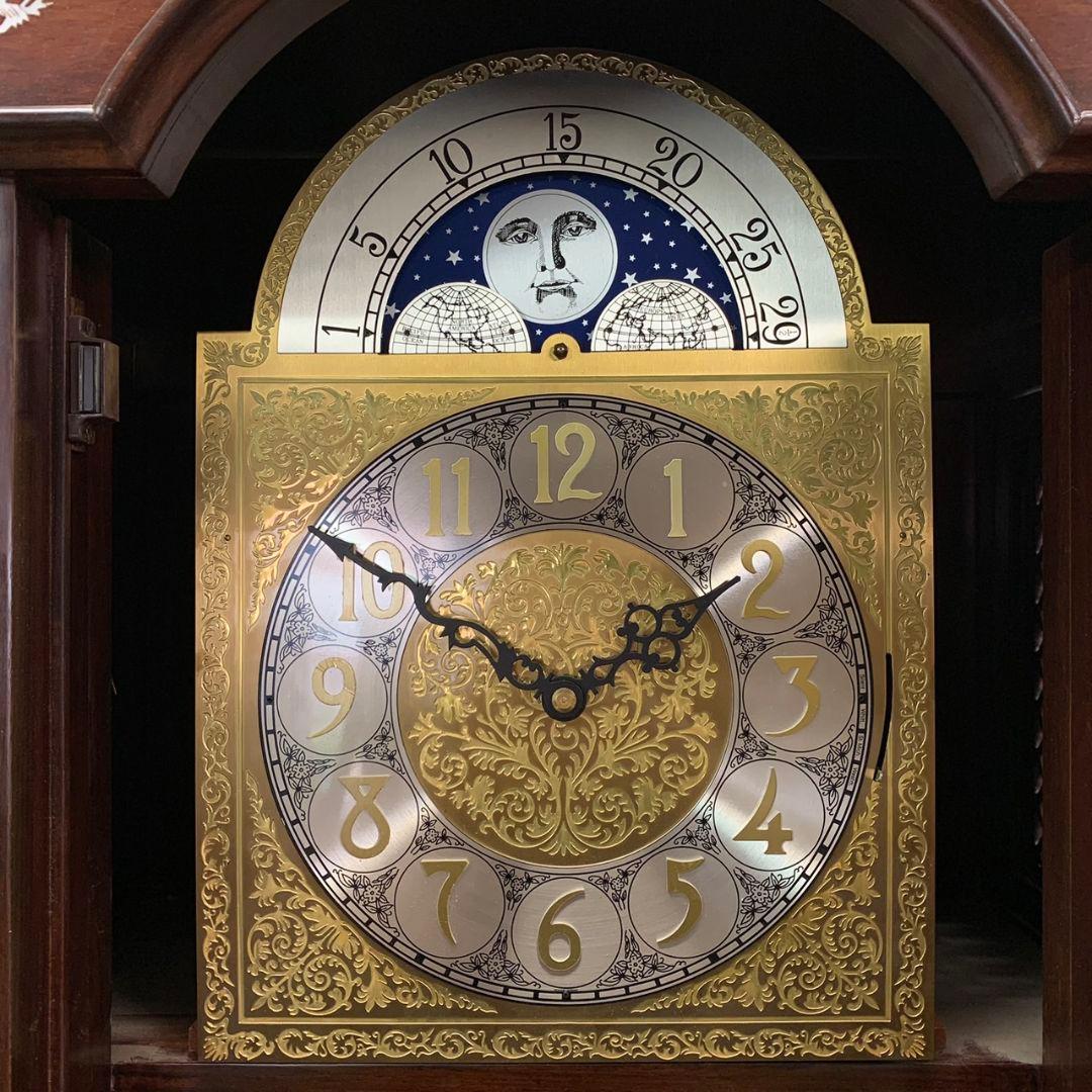 置時計 大型 クラシック 木製柱時計 月相表示付き ホールクロック