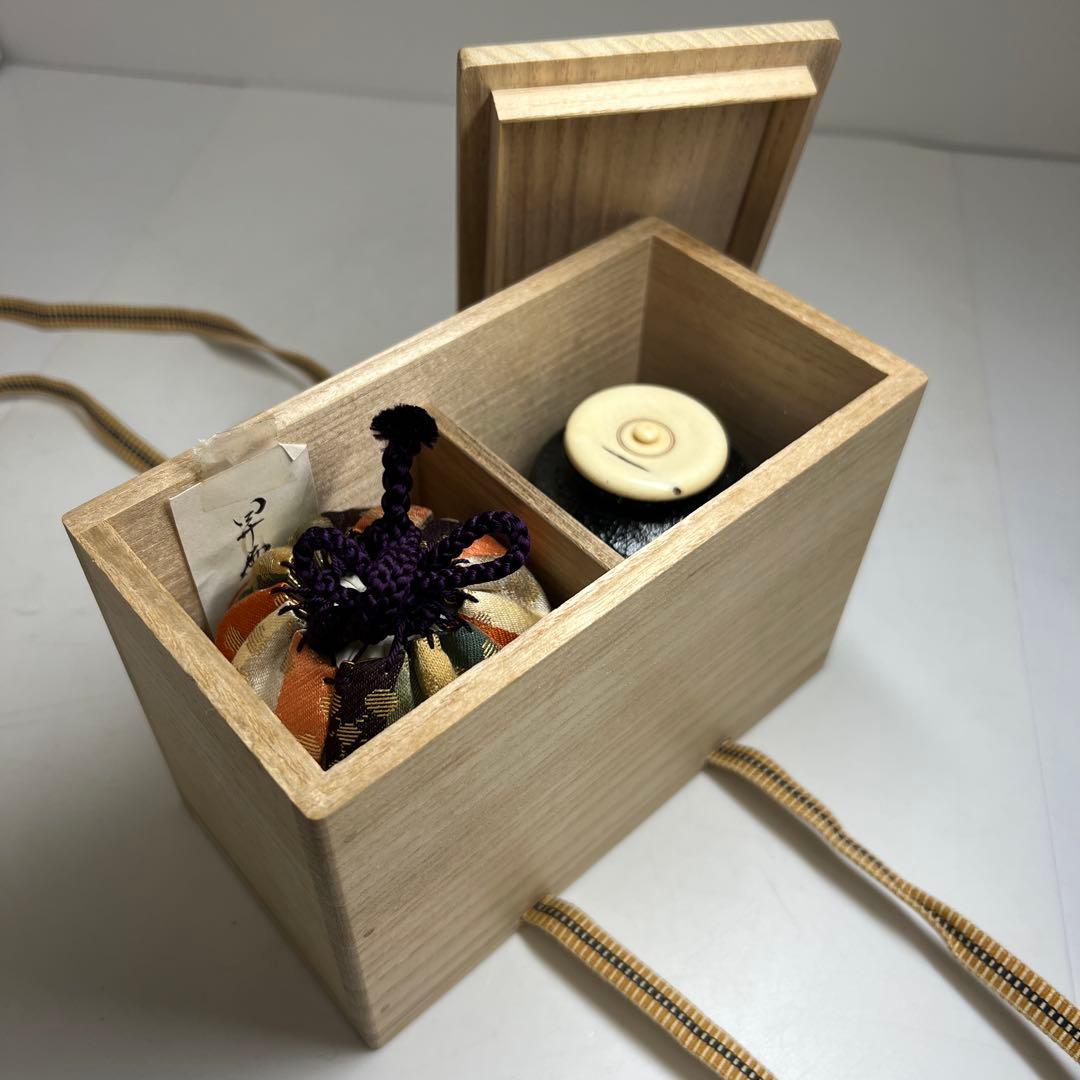 黒楽 上手茶入 替仕覆付（高木間通） 木箱付 高約7.5㎝東Y7-1229☆2F