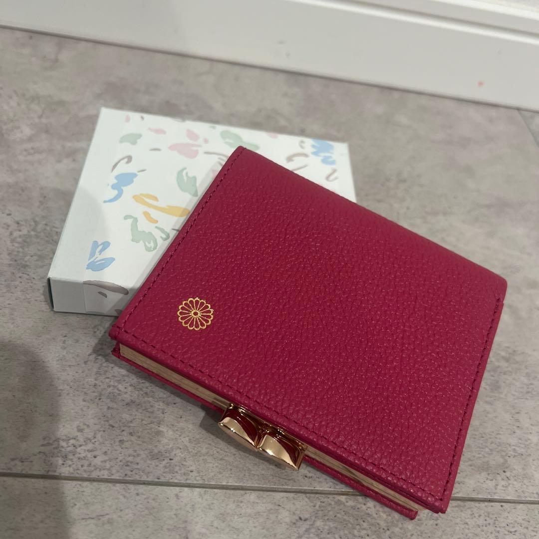 皇居 財布 ローズピンク 本革 二つ折り財布 がま口