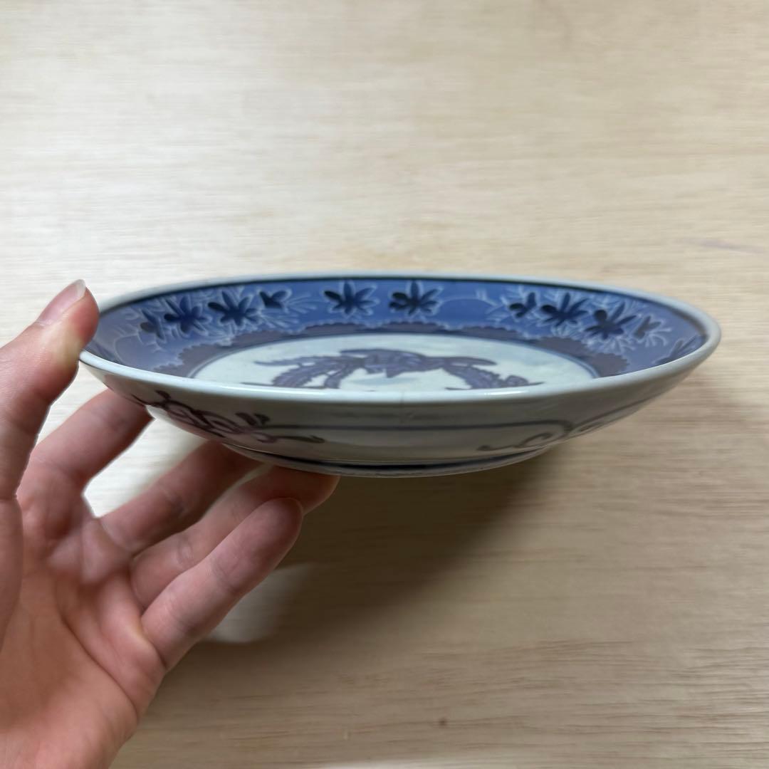 古伊万里 染付 こんにゃく印判 六寸皿 中皿 江戸時代 蒟蒻印判 古美術 骨董