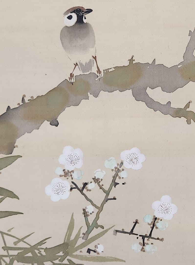 笹桃に雀図】五島耕畝 2698 掛け軸 肉筆 - メルカリ